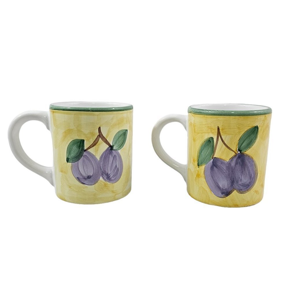 Caleca Frutta Hand Painted Italian Made 16 Oz Ceramic Mug Cups - Set of 2